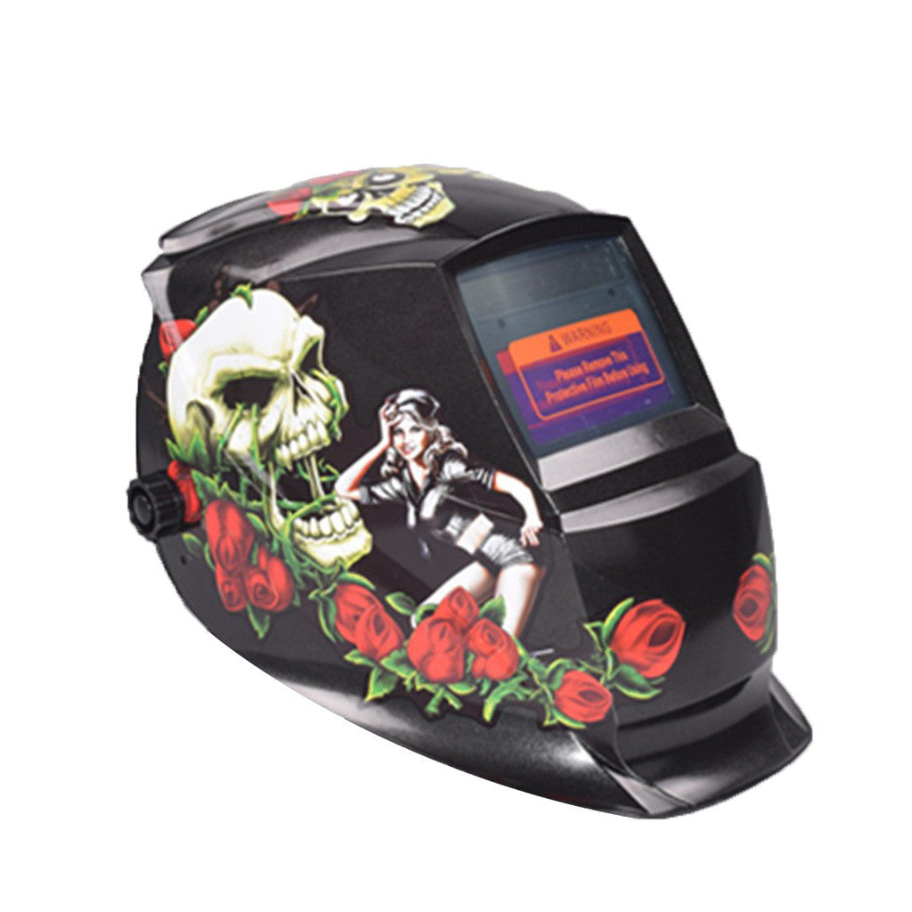 Hobart Welding Helmet with Striking Red Rose Skull Design Graphic & LCD Technology - Mega Save Wholesale & Retail
