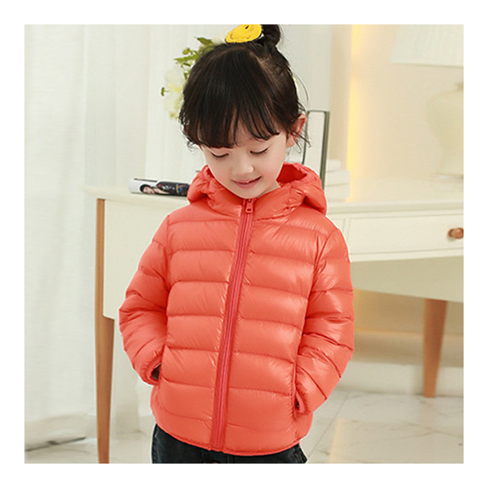 Child Hooded Thin Light Down Coat White Duck Down   orange   100cm