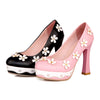 Thick High Heel Platform Flower Splicing Low-cut Round Thin Shoes  black - Mega Save Wholesale & Retail - 4