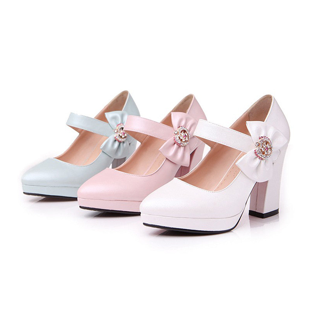 Platform High Thick Heel Bowknot Pointed Thin Shoes  white - Mega Save Wholesale & Retail - 4