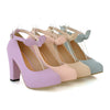 Sweet High Thick Heel Round Last Women Thin Shoes Buckle  blue - Mega Save Wholesale & Retail - 3