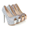 Rhinestone Thin High Heel Peep-toe Thick Sole Platform Paillette Women Thin Shoes  beige - Mega Save Wholesale & Retail - 4