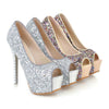 Rhinestone Thin High Heel Peep-toe Thick Sole Platform Paillette Women Thin Shoes  silver - Mega Save Wholesale & Retail - 4