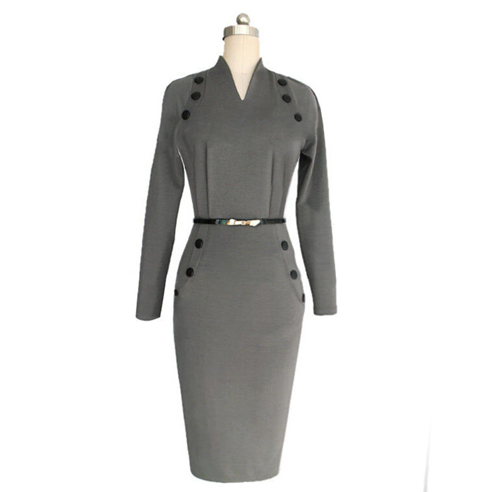 Vintage Hepburn Style Dress Pencil Skirt   grey   S - Mega Save Wholesale & Retail - 1