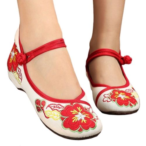 Small White Shoes Old Beijing Cloth Embroidered Shoes  red