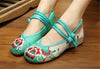 Chinese Embroidered Floral Shoes Women Ballerina Mary Jane Flat Ballet Cotton Lo