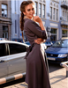 Elegant  Wrap Style Tie Waist Trench Coat Party Slim  Dress