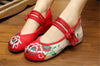 Chinese Embroidered Floral Shoes Women Ballerina Mary Jane Flat Ballet Cotton Lo