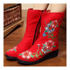 Vintage Beijing Cloth Shoes Embroidered Boots red 35