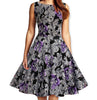 Women Vintage 50s Rockabilly Audrey Hepburn Boat Neck Floral Printed Swing Dress