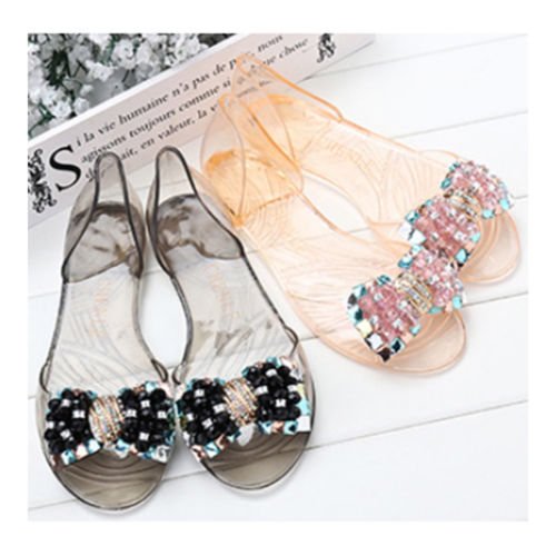 Manual Beands Transparent Jelly Shoes Beach Bowknot Peep-toe Sandals Summer