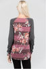 Burgundy Floral Stripe Casual Jersey Top with Grey Sleeves
