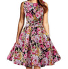 Women Vintage 50s Rockabilly Audrey Hepburn Boat Neck Floral Printed Swing Dress