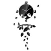 Wall Clock Living Room Decoration Mirror Leaf   black