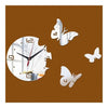 Creative Living Room Butterfly Wall Clock Acrylic Mirror   silver