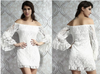 Romantic White or Black Hippie Lace Off Shoulder Mini Party Dress