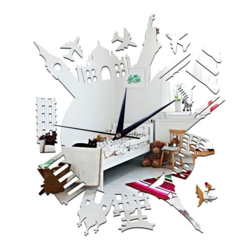 Creative DIY Wall Clock 3D Silent Decoration City Cucoloris   silver