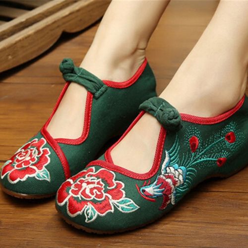 Vintage Chinese Embroidered Floral Shoes Women Ballerina Mary Jane Flat Ballet C