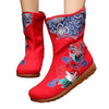 Vintage Beijing Cloth Shoes Embroidered Boots red 35