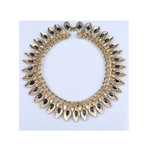 New European Big Brand Golden Leaf Zircon Exaggerated Short Necklace Woman Tempe