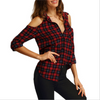 Sexy Open Shoulder Plaid Casual Tartan Shirt Blouse Top