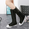 Canvas Spike Rivet Lace Up Wedges Flat Skate Mid-Calf Sneaker Boots