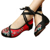Chinese Embroidered Floral Shoes Women Ballerina Mary Jane Flat Ballet Cotton Lo