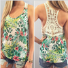 Tropical Blossom Floral & Leaves Sleeveless Crochet Back Tank Top