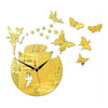 Acrylic Butterfly Creative Mirror DIY Wall Clock   golden