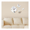 Creative Living Room Butterfly Wall Clock Acrylic Mirror   silver