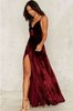Sexy Burgundy Velvet Backless Maxi Evening Cocktail Long Party Dress