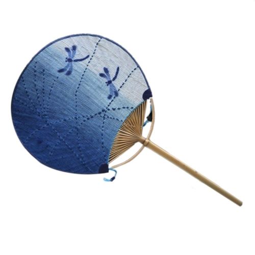 Gift Round Fan Cotton Manual Dragonfly Blue