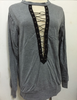 Women Fashion Maroon Lace Neck Plunge Long Sleeve Jersey Blouse Top Plus Size