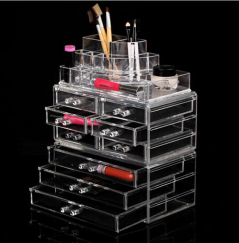 Makeup Cosmetics Jewelry Organizer Clear Acrylic 9 Drawers Display Box Storage