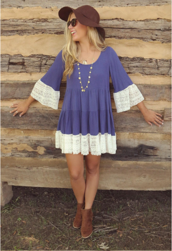Boho Oversize Highlander Lace Tunic Dress  Blue Brown