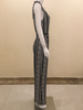 Black Geo Print Wide Leg Jumpsuit with free Gold Plate Metallic Belt
