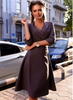 Elegant  Wrap Style Tie Waist Trench Coat Party Slim  Dress