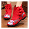 Vintage Beijing Cloth Shoes Embroidered Boots red 35