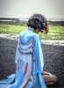 Blue Angel Wings Relaxed Open Cardigan Cover Up Kimono Cape