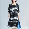 Fashion Black Wave Pattern Oversized Tunic Casual Dress