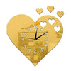 3D Silent Kid Room Wall Clock Love Heart Mirror   golden