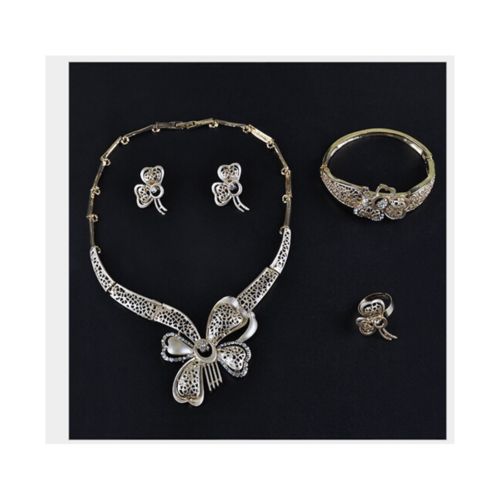 European High Grade Necklace Four Pieces Suit Alloy Galvanized Zircon Necklace W