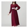 Muslim Robe Dress Belt Long Sleeve Women Garment   wine red   M
