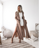 Beige Waterfall Lapel Longline Open Front Trench Coat Jacket