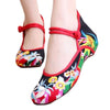 Chinese Embroidered Floral Shoes Women Ballerina Mary Jane Flat Ballet Cotton Lo