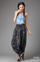 Retro Floral Dark Blue Linen Woven Baggy Harem  Yoga Dancing Trousers Pants