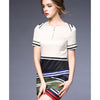 Elegant Woman Profession OL Commuting Microgroove Splicing Short Sleeve Dress601
