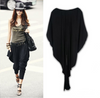 Mujer Trendy Negro Harén Pantalones Anchos Pantalones
