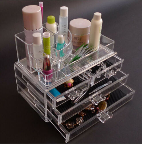 Clear Acrylic Makeup Cosmetics Jewelry Organizer 3 Drawers Display Box Storage