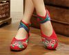 Chinese Embroidered Floral Shoes Women Ballerina Mary Jane Flat Ballet Cotton Lo